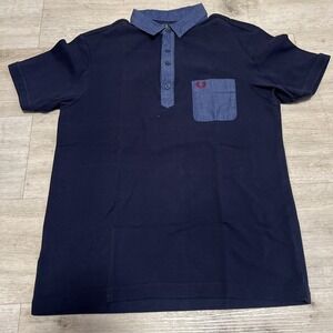 Fred Perry Mens Polo Shirt Sz M Blue Denim‎ Style Collar Pocket Punk Oi! Rancid